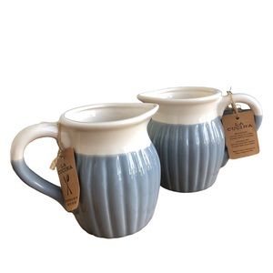 NWT HOME ESSENTIALS Small Cream Pitcher Set Pretty Blue And White Farmhouse Chic